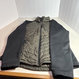 32 Degrees jacket L/black/full zip/quilted fnt+back+lining/stretch knit sleeves